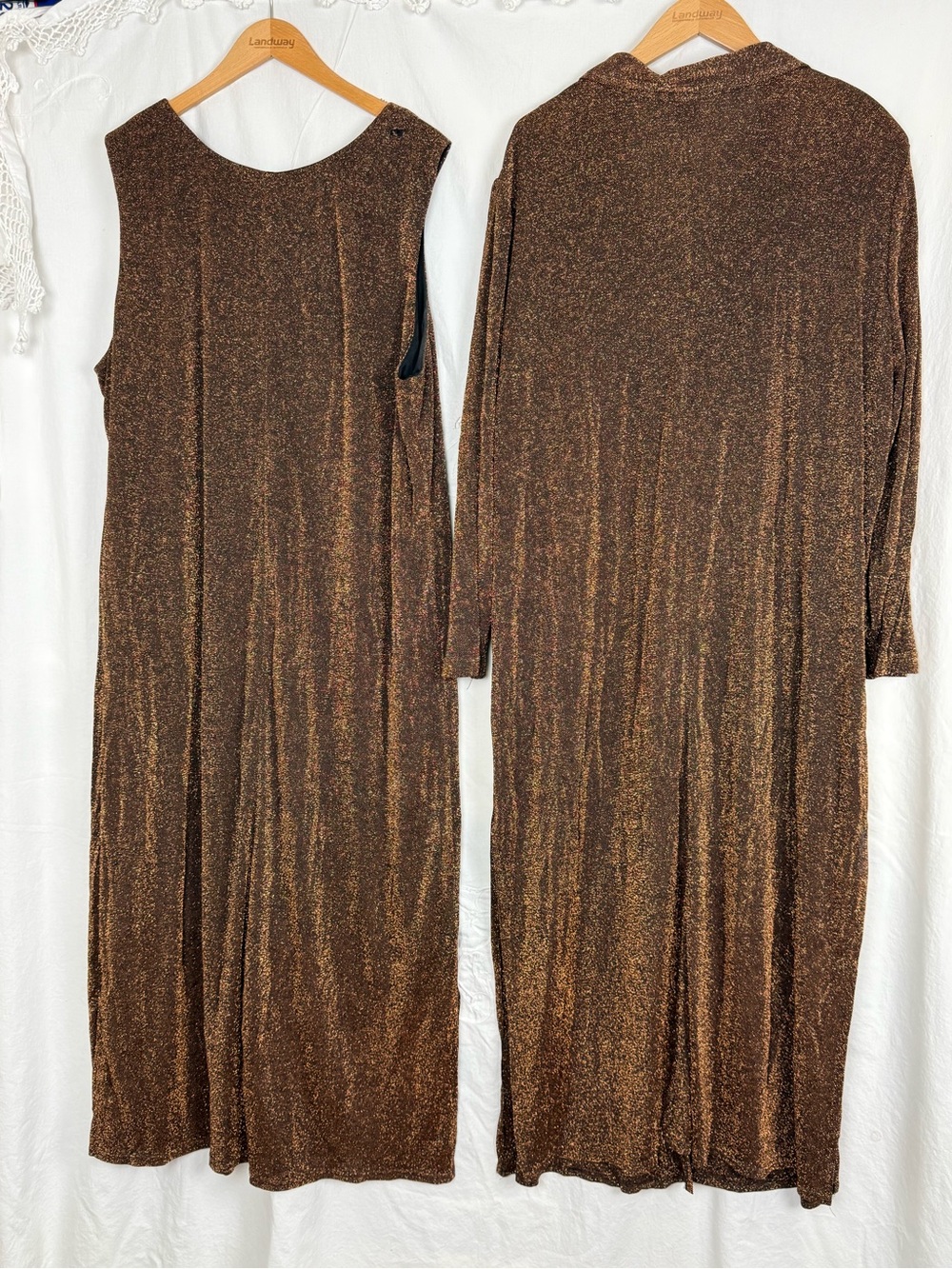 Rabbit Rabbit Rabbit Designs - Metallic Brown Long Dress & Duster Set - Size 24W - Picture 2 of 15